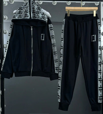 Designer Fashionable Colorful Crystal Diamond Letter Sweatshirt and Trousers Two-Piece Set for Women Autumn and Winter Suit for Men and Women M-2XL