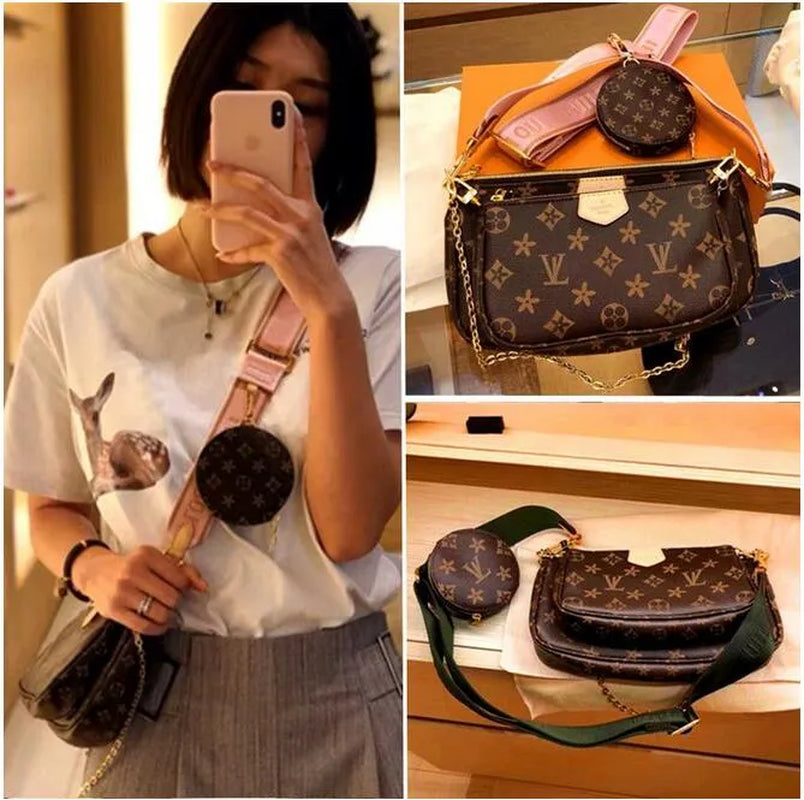 NEW Latest Classic Ladies Handbag Purse 3A in 1 Printed Flower Mahjong Bag with Frame Double-Sided Wide Chain Shoulder Strap Crossbody Bag