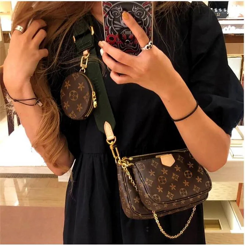 NEW Latest Classic Ladies Handbag Purse 3A in 1 Printed Flower Mahjong Bag with Frame Double-Sided Wide Chain Shoulder Strap Crossbody Bag