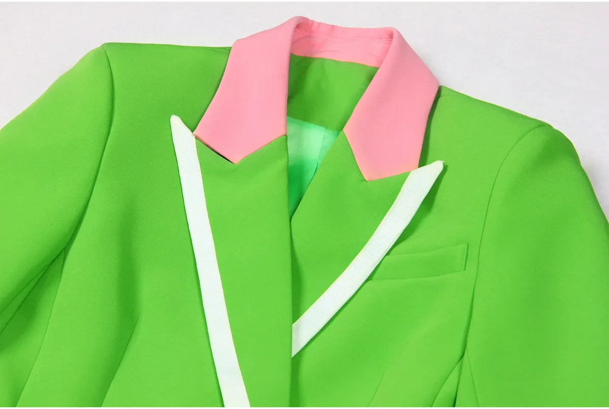 426 XXXL 2024 Milan Style Spring Summer Brand Same Style Two Pieces Sets Long Pants Green Lapel Neck Empire Long Sleeve Mans