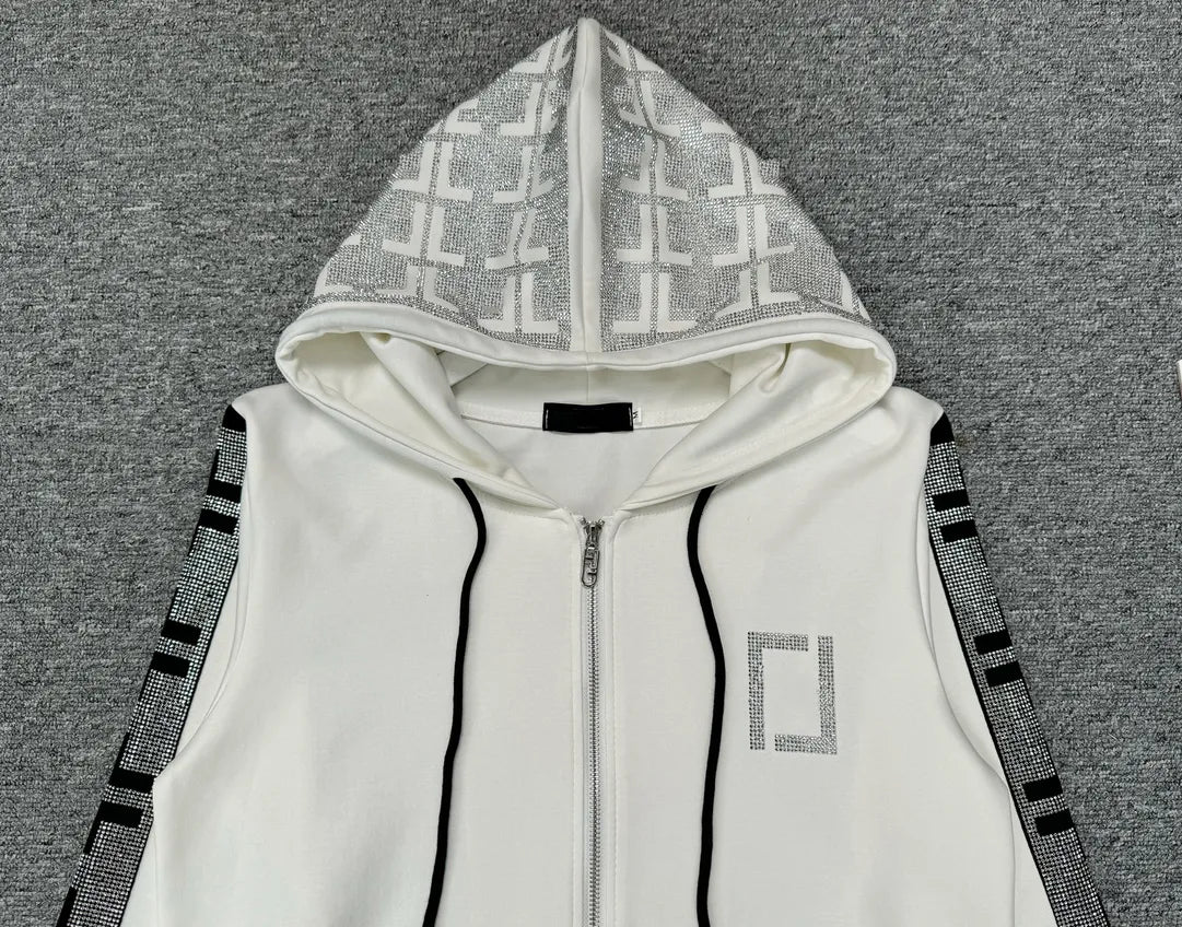 Designer Fashionable Colorful Crystal Diamond Letter Sweatshirt and Trousers Two-Piece Set for Women Autumn and Winter Suit for Men and Women M-2XL