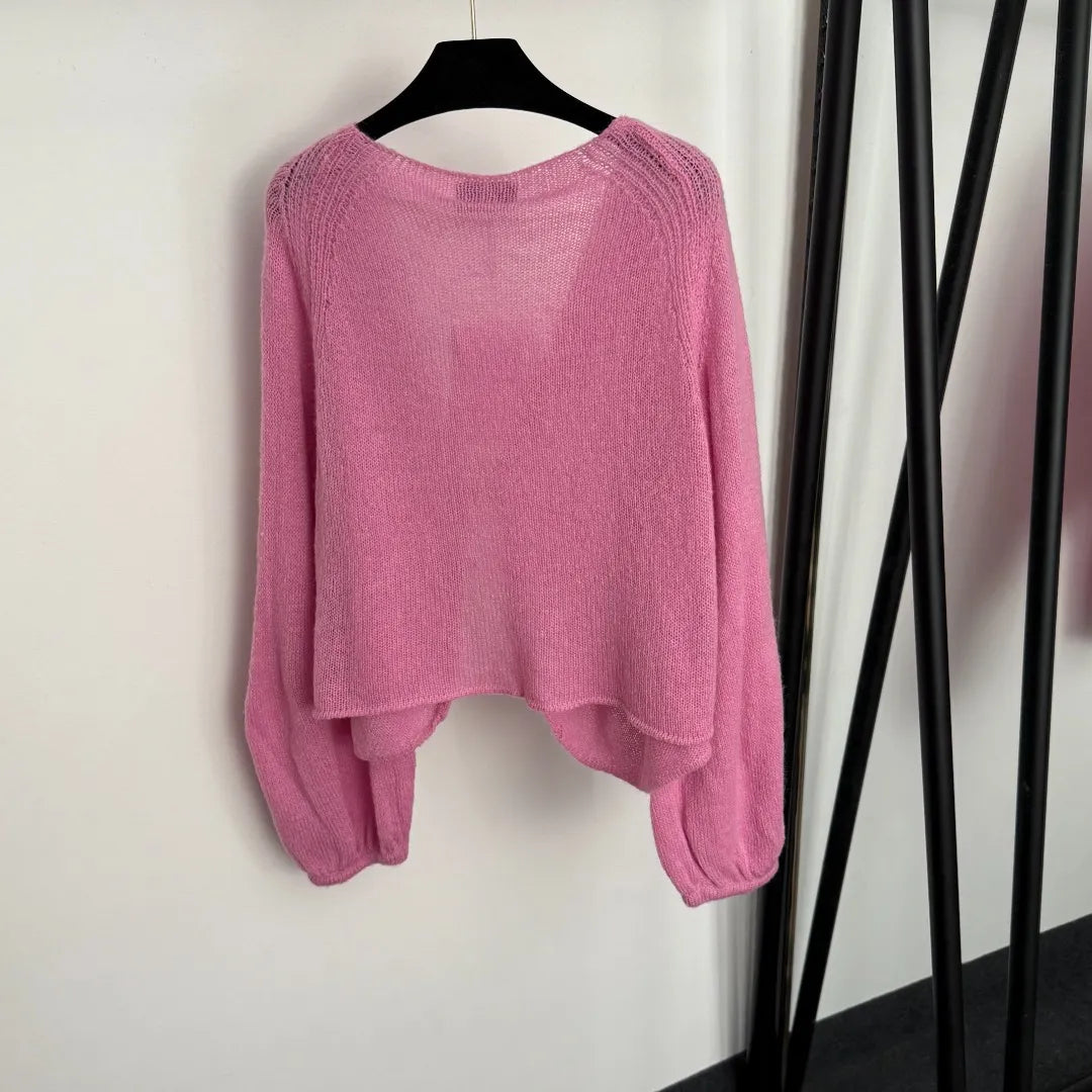 906 2025 Runway Summer Brand Same Style Sweater V Neck Cardigan Pink Fashion Womens Clothes High Quality Womens 20255854