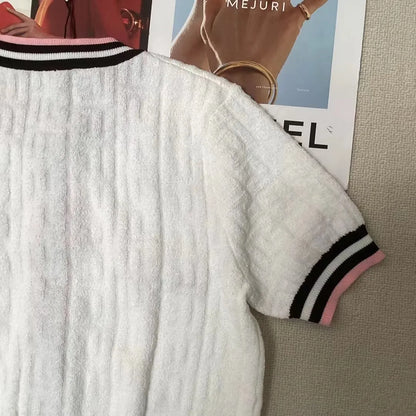 609 2024 Women'S Two Pieces Sets Dress Crew Neck Flora Print Short Skirt Empire Short Sleeve Womens Clothes Jiashun