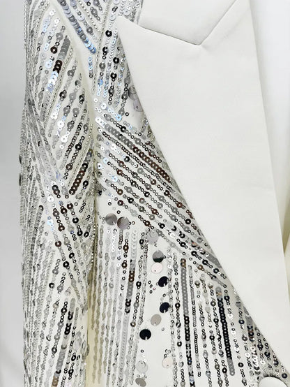 786 XXL 2024 Milan Style Spring Autumn Brand Same Style Two Pieces Sets Black White Sequins Lapel Neck Long Pants Empire Long Sleeve High Quality Womens Clothes Oulai