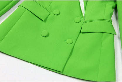 426 XXXL 2024 Milan Style Spring Summer Brand Same Style Two Pieces Sets Long Pants Green Lapel Neck Empire Long Sleeve Mans