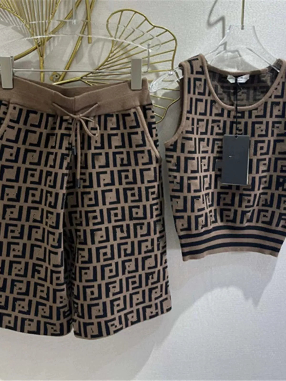 602 2024 Women'S Two Pieces Sets Dress Crew Neck Flora Print Short Skirt Empire Sleeveless Womens Clothes Jiashun