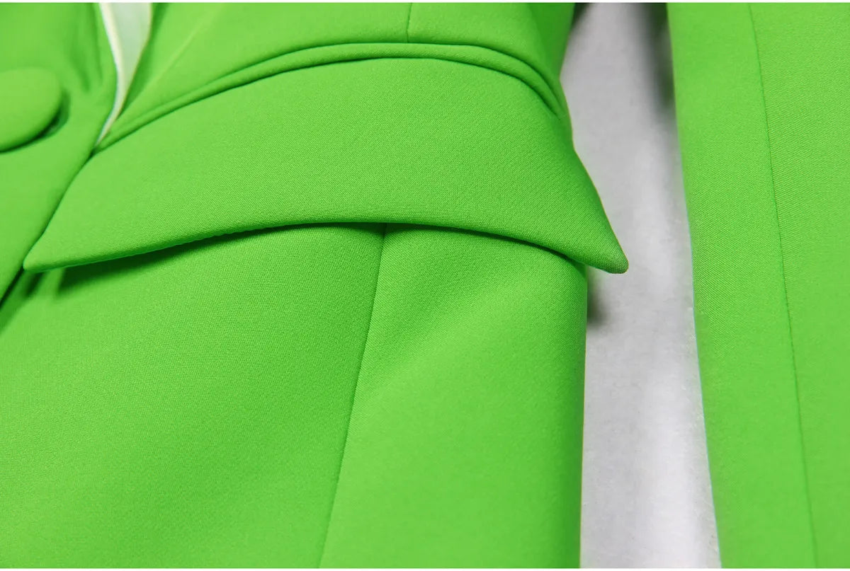 426 XXXL 2024 Milan Style Spring Summer Brand Same Style Two Pieces Sets Long Pants Green Lapel Neck Empire Long Sleeve Mans