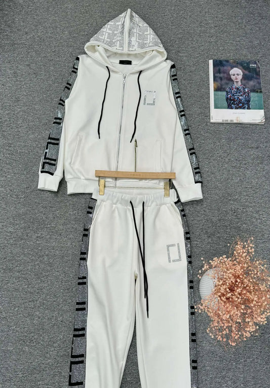 Designer Fashionable Colorful Crystal Diamond Letter Sweatshirt and Trousers Two-Piece Set for Women Autumn and Winter Suit for Men and Women M-2XL