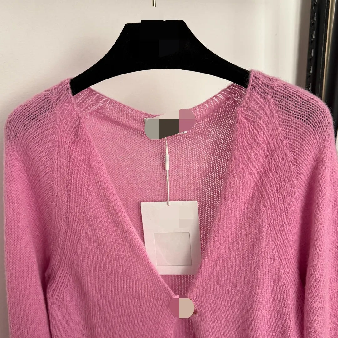 906 2025 Runway Summer Brand Same Style Sweater V Neck Cardigan Pink Fashion Womens Clothes High Quality Womens 20255854