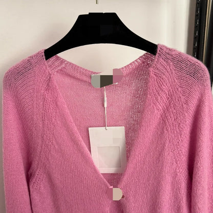 906 2025 Runway Summer Brand Same Style Sweater V Neck Cardigan Pink Fashion Womens Clothes High Quality Womens 20255854