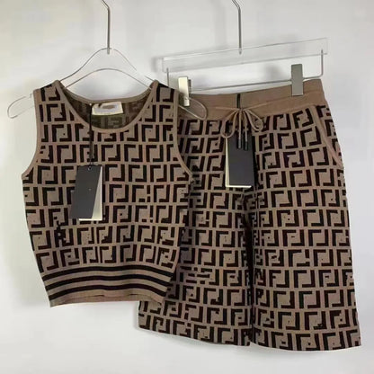 602 2024 Women'S Two Pieces Sets Dress Crew Neck Flora Print Short Skirt Empire Sleeveless Womens Clothes Jiashun