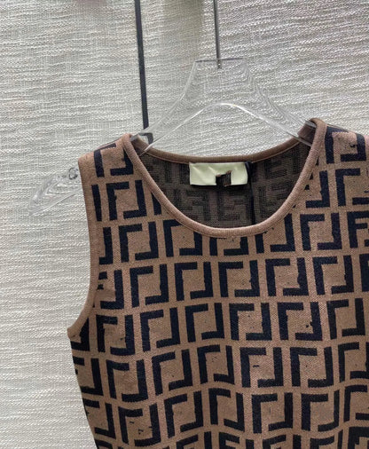 602 2024 Women'S Two Pieces Sets Dress Crew Neck Flora Print Short Skirt Empire Sleeveless Womens Clothes Jiashun