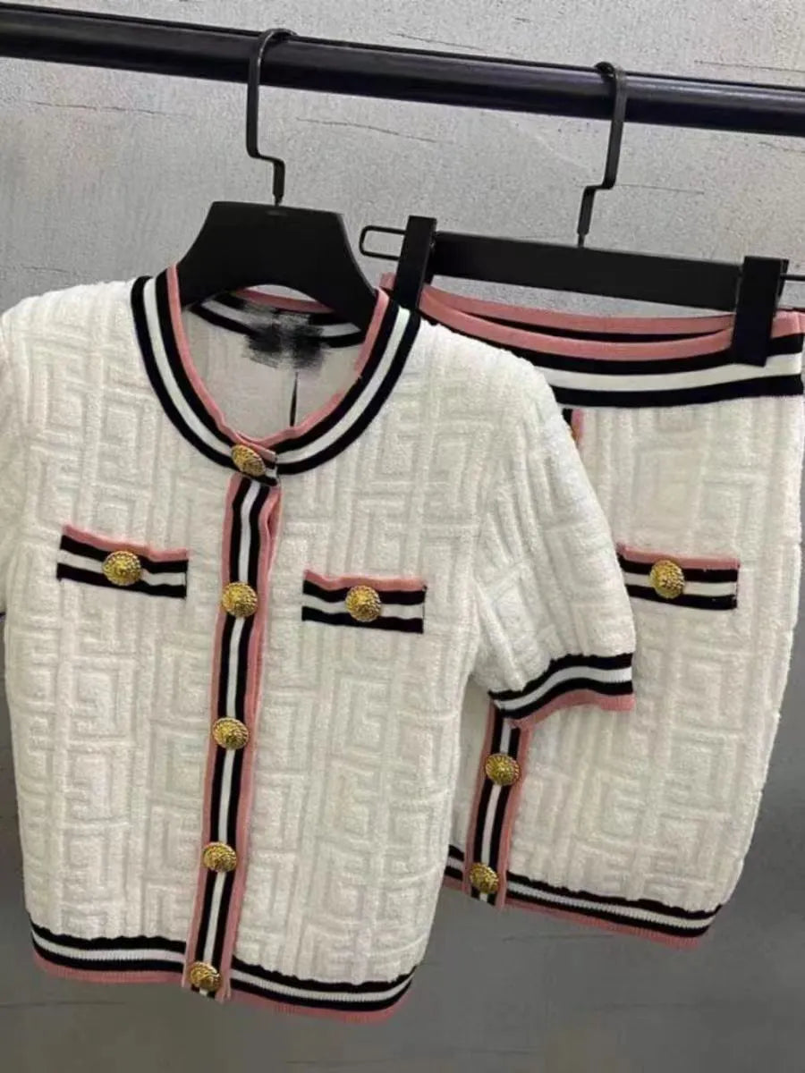 609 2024 Women'S Two Pieces Sets Dress Crew Neck Flora Print Short Skirt Empire Short Sleeve Womens Clothes Jiashun