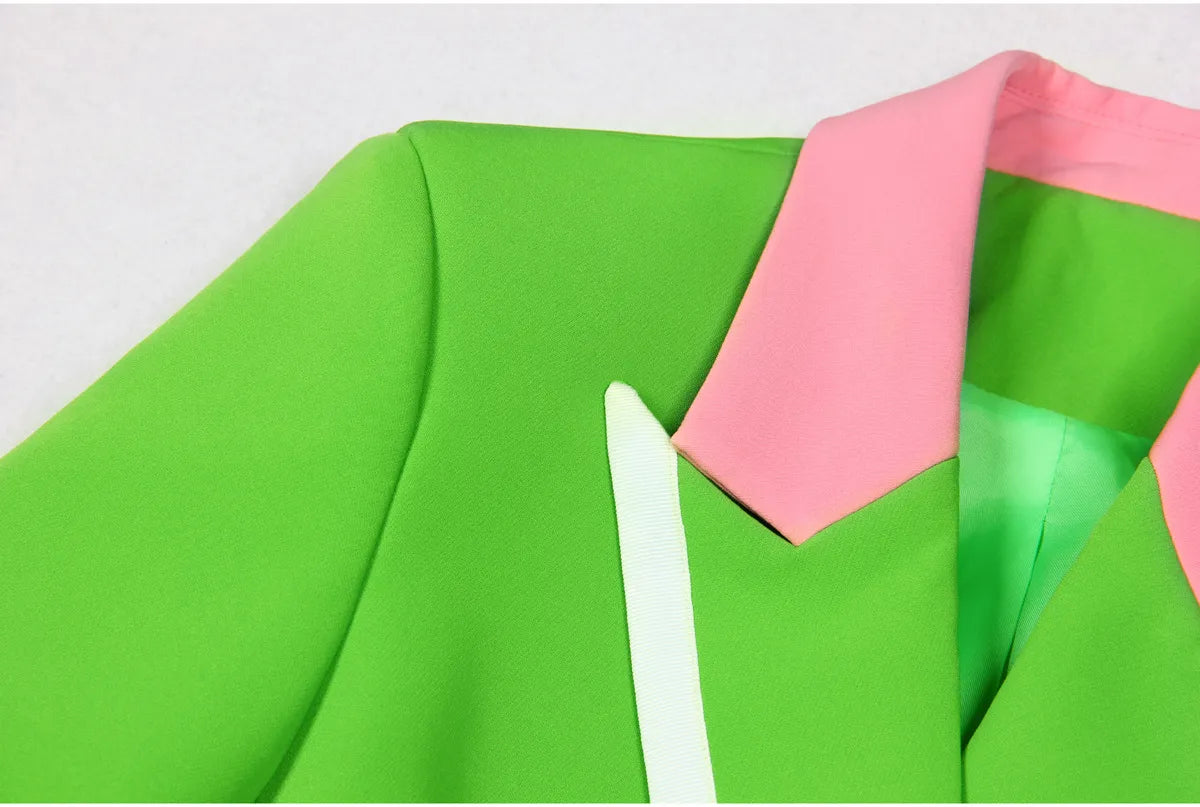 426 XXXL 2024 Milan Style Spring Summer Brand Same Style Two Pieces Sets Long Pants Green Lapel Neck Empire Long Sleeve Mans