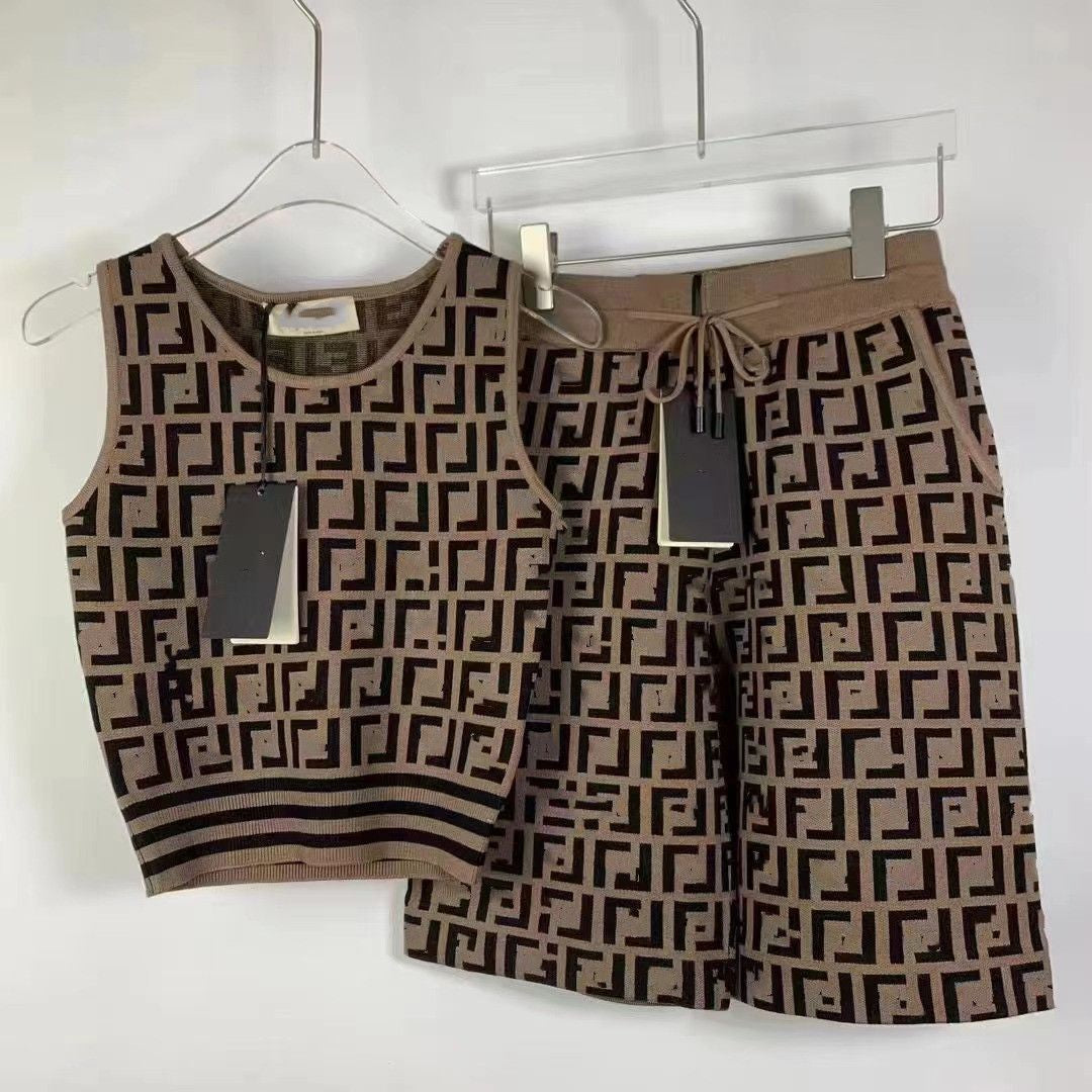 602 2024 Women'S Two Pieces Sets Dress Crew Neck Flora Print Short Skirt Empire Sleeveless Womens Clothes Jiashun