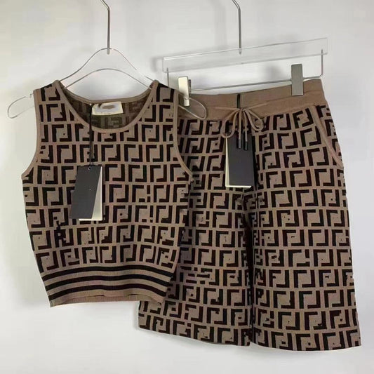 602 2024 Women'S Two Pieces Sets Dress Crew Neck Flora Print Short Skirt Empire Sleeveless Womens Clothes Jiashun