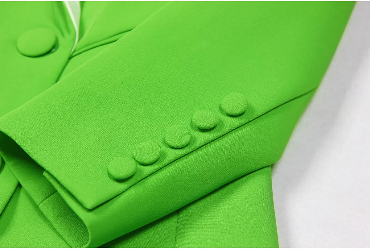 426 XXXL 2024 Milan Style Spring Summer Brand Same Style Two Pieces Sets Long Pants Green Lapel Neck Empire Long Sleeve Mans