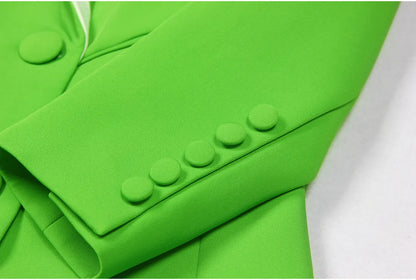 426 XXXL 2024 Milan Style Spring Summer Brand Same Style Two Pieces Sets Long Pants Green Lapel Neck Empire Long Sleeve Mans