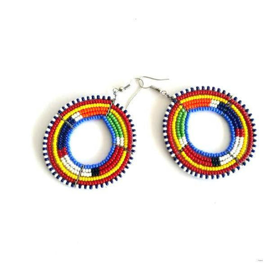 Maasai Beaded Earrings, traditional African earring (Round Blue)